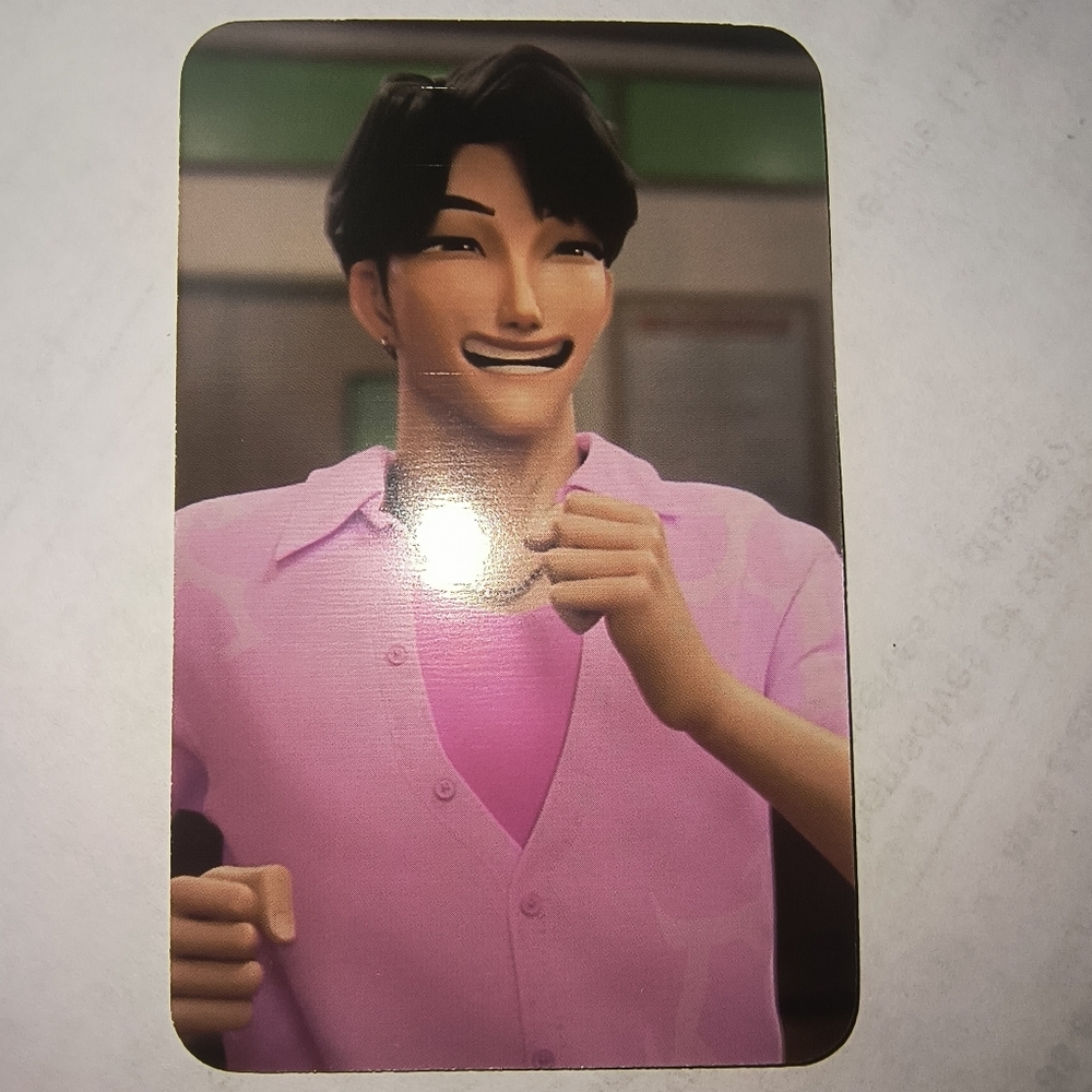 Pink Character Photo Card - Smiling Male Figure K-pop Demon Hunters Jinu